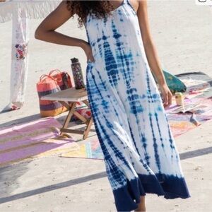 Natural Life Indigo Tie-Dye Maxi Dress Size M Blue Gauzy‎ Beach Vacation Resort